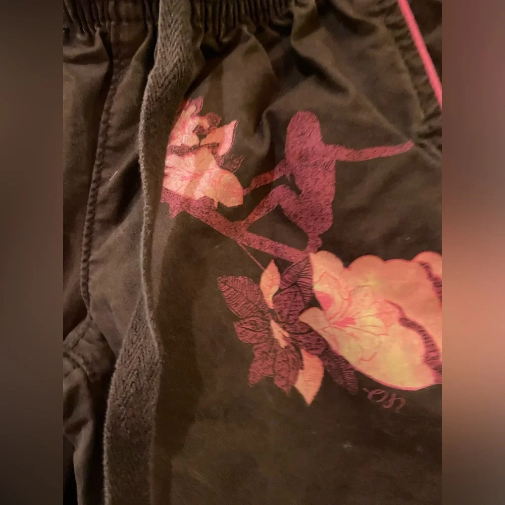 Old Navy Brown Kids Casual Pants with Pink Trim and Floral Accent